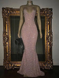 Glamorous Shimmer V-neck Trumpet/Mermaid Prom Dress with Crepe Sweep Train