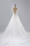 Glamorous Shortsleeves Jewel Appliques Wedding Dresses A-line Tulle Lace Bridal Gowns On Sale-27dress