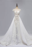 Glamorous Shortsleeves Jewel Appliques Wedding Dresses A-line Tulle Lace Bridal Gowns On Sale-27dress