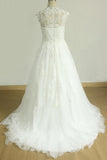Glamorous Sleeveless Appliques Tulle Wedding Dresses A-line Lace Straps Bridal Gowns On Sale-27dress