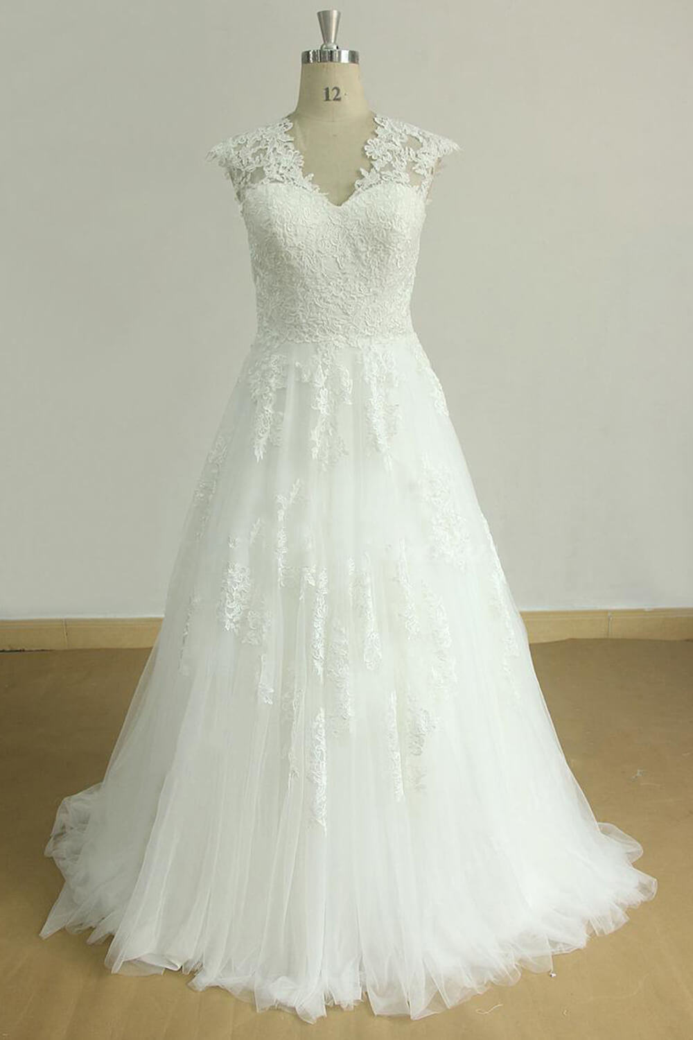 Glamorous Sleeveless Appliques Tulle Wedding Dresses A-line Lace Straps Bridal Gowns On Sale-27dress