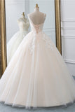 Glamorous Sleeveless Jewel Pink Wedding Dresses Tulle Ruffles Bridal Gowns With Appliques Online-27dress