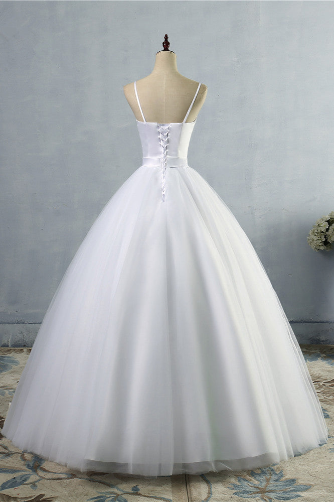 Glamorous Spaghetti Straps Sweetheart Wedding Dresses White Sleeveless Bridal Gowns Online-27dress