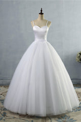 Glamorous Spaghetti Straps Sweetheart Wedding Dresses White Sleeveless Bridal Gowns Online-27dress