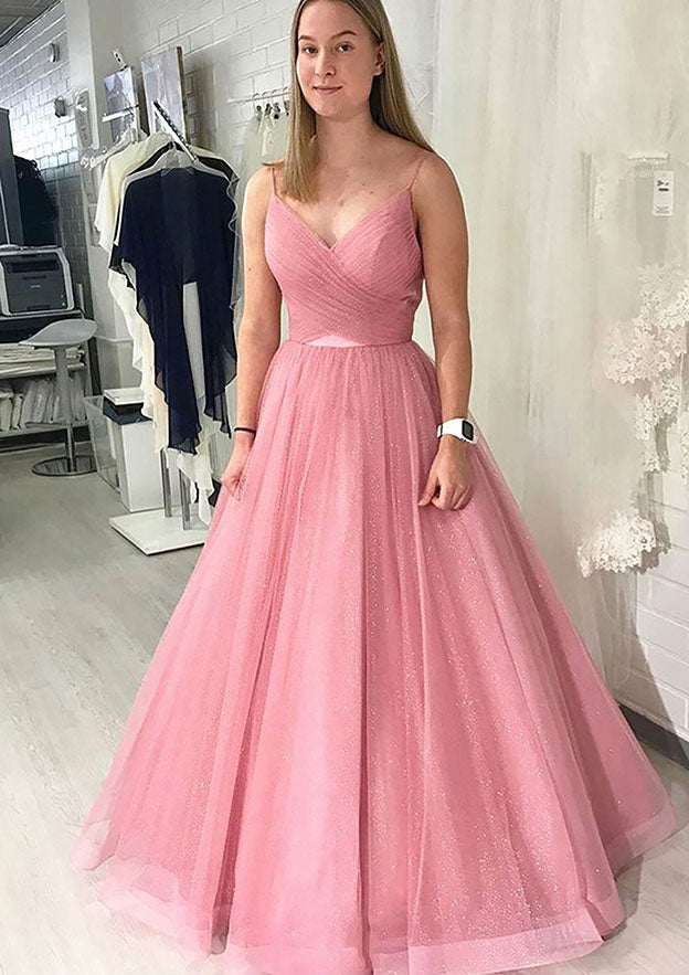 Glamorous Sparkling Tulle Prom Ball Gown with Pleated Skirt-27dress