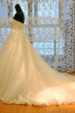 Glamorous Strapless Sleevelsss Tulle Wedding Dress Sweetheart Appliques Bridal Gowns with Rhinestones On Sale-27dress