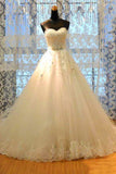 Glamorous Strapless Sleevelsss Tulle Wedding Dress Sweetheart Appliques Bridal Gowns with Rhinestones On Sale-27dress