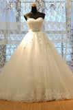 Glamorous Strapless Sleevelsss Tulle Wedding Dress Sweetheart Appliques Bridal Gowns with Rhinestones On Sale-27dress