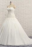 Glamorous Strapless Tulle Lace Wedding Dress Sweetheart Sleeveless Bridal Gowns with Appliques On Sale-27dress
