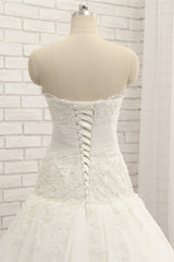 Glamorous Strapless Tulle Lace Wedding Dress Sweetheart Sleeveless Bridal Gowns with Appliques On Sale-27dress