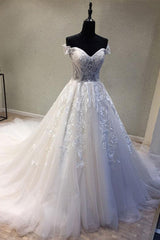 Glamorous Sweetheart Sleeveless Wedding Dress Off Shoulder Sweep Train Bridal Gowns On Sale-27dress