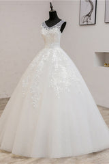 Glamorous Sweetheart Tulle Lace Ball Gown Sleeveless Appliques Wedding Dresses-27dress