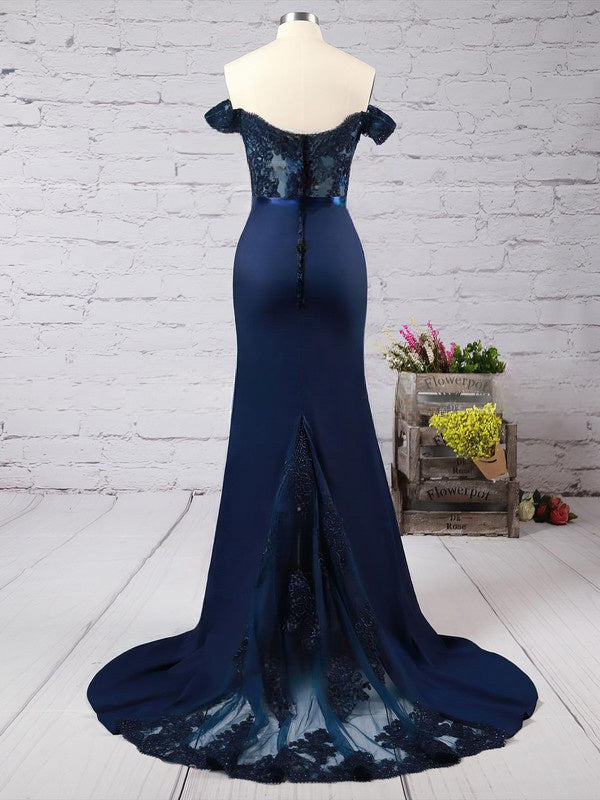 Glamorous Trumpet/Mermaid Sweep Train Prom Dress with Off-the-shoulder Stretch Crepe and Beading