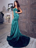 Glamorous Trumpet/Mermaid V-neck Satin Prom Dress with Sweep Train