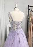 Glamorous V Neck Long Tulle Prom Dress With Beading Sequins-27dress