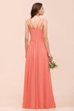 Glamorous V-Neck Ruffle Chiffon Long Bridesmaid Dress With Slit-27dress