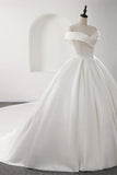 Glamorous White Satin Ruffles Wedding Dresses Off-the-shoulder A-line Bridal Gowns Online-27dress