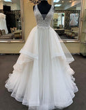 Glamorous White Tulle Lace Ruffles White Wedding Dress Sleeveless Appliques Bridal Gowns On Sale-27dress