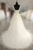 Glamorous White Tulle Lace Wedding Dress V-Neck Sleeveless Appliques Bridal Gowns On Sale-27dress