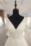 Glamorous White Tulle Lace Wedding Dress V-Neck Sleeveless Appliques Bridal Gowns On Sale-27dress