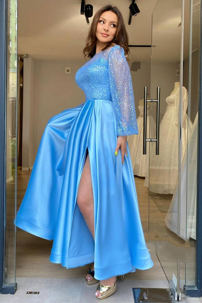 Glitter Sky Blue Sequined Long Formal Dress