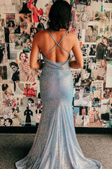 Glitter Spaghetti Straps Mermaid Long Prom Dress