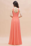 Gorgeous A-Line Sleeveless Coral Chiffon Bridesmaid Dress with Ruffles On Sale-27dress