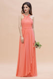 Gorgeous A-Line Sleeveless Coral Chiffon Bridesmaid Dress with Ruffles On Sale-27dress