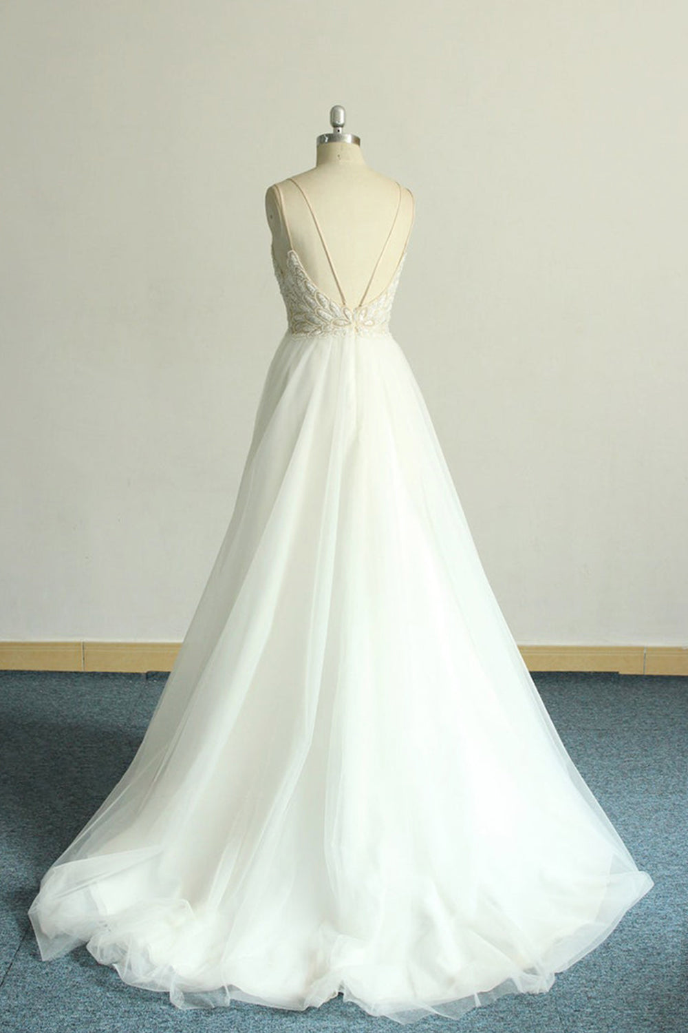 Gorgeous A-line White Lace Tulle Wedding Dress Sleeveless Appliques Bridal Gowns On Sale-27dress