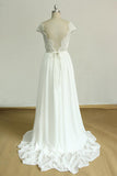 Gorgeous Appliques Chiffon Wedding Dress White Shortsleeves A-line Bridal Gowns On Sale-27dress