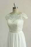 Gorgeous Appliques Chiffon Wedding Dress White Shortsleeves A-line Bridal Gowns On Sale-27dress