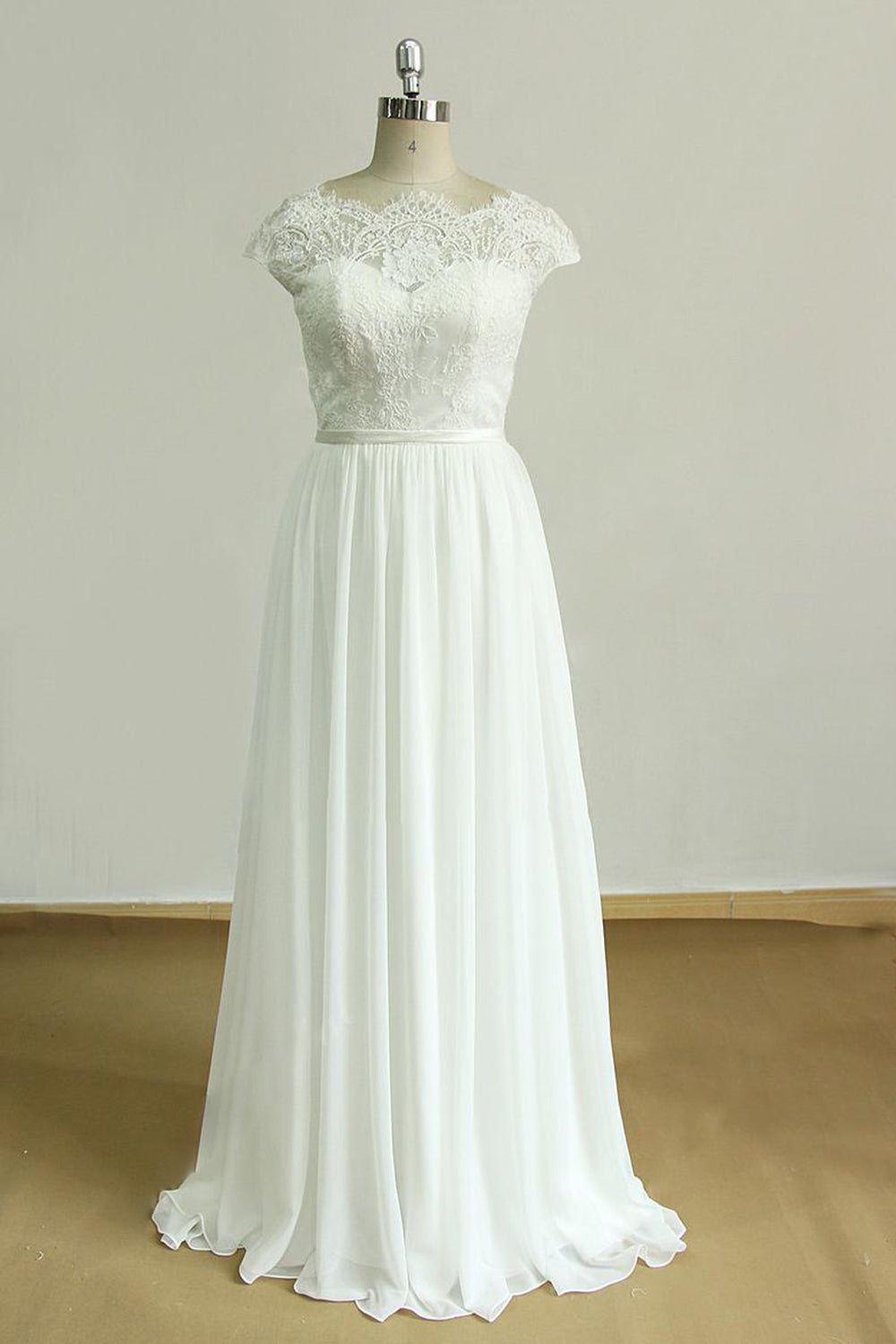 Gorgeous Appliques Chiffon Wedding Dress White Shortsleeves A-line Bridal Gowns On Sale-27dress