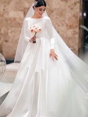 Gorgeous Ball Gown Scoop Neck Satin Court Train Wedding Dress