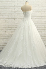 Gorgeous Bateau White Tulle Wedding Dresses A line Ruffles Lace Bridal Gowns With Appliques Online-27dress