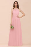 Gorgeous Chiffon Halter Ruffle Affordable Long Bridesmaid Dress-27dress