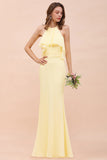 Gorgeous Daffodil Mermaid Halter Ruffle Bridesmaid Dress-27dress