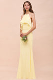 Gorgeous Daffodil Mermaid Halter Ruffle Bridesmaid Dress-27dress