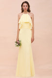 Gorgeous Daffodil Mermaid Halter Ruffle Bridesmaid Dress-27dress