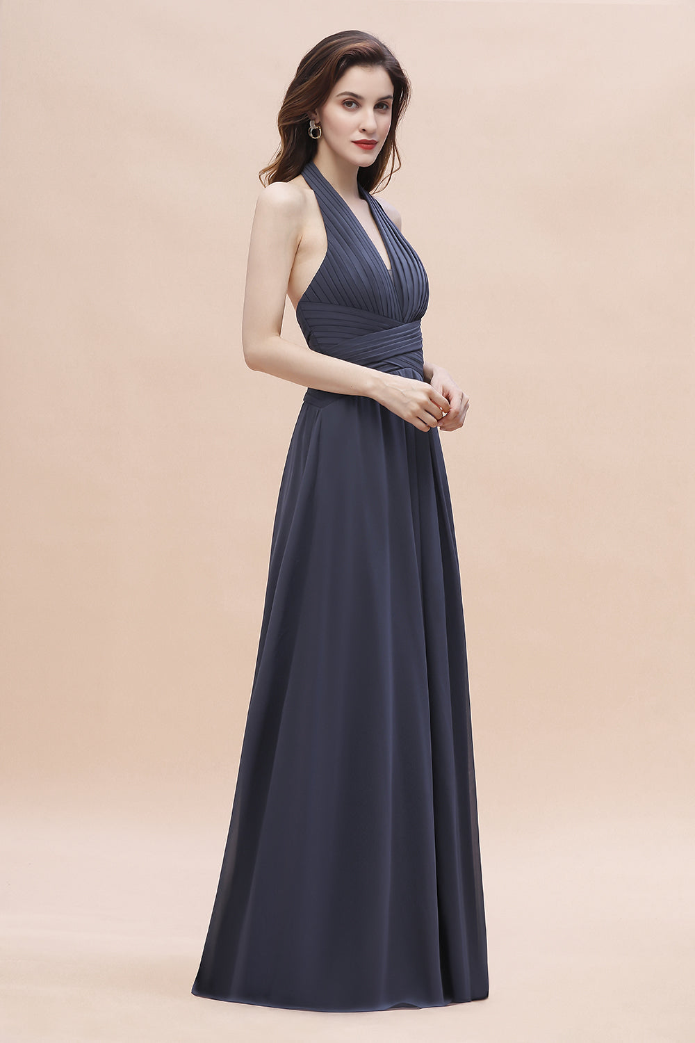 Gorgeous Halter Chiffon Ruffles Bridesmaid Dress with Front Slit Online-27dress