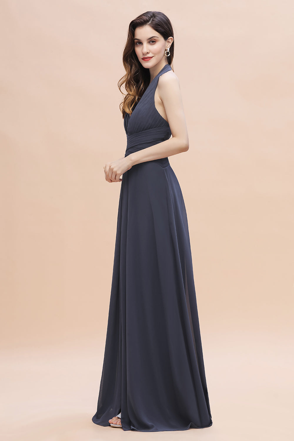 Gorgeous Halter Chiffon Ruffles Bridesmaid Dress with Front Slit Online-27dress