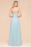 Gorgeous Halter Ruffle Sky Blue Affordable Bridesmaid Dress-27dress