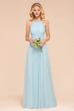 Gorgeous Halter Ruffle Sky Blue Affordable Bridesmaid Dress-27dress