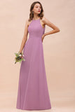 Gorgeous Halter Wisteria Chiffon Bridesmaid Dresses with Draped Back-27dress