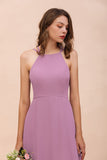 Gorgeous Halter Wisteria Chiffon Bridesmaid Dresses with Draped Back-27dress