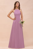 Gorgeous Halter Wisteria Chiffon Bridesmaid Dresses with Draped Back-27dress