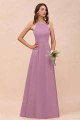 Gorgeous Halter Wisteria Chiffon Bridesmaid Dresses with Draped Back-27dress