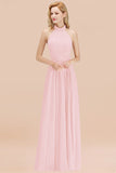 Gorgeous High-Neck Halter Backless Bridesmaid Dress Dusty Rose Chiffon Maid of Honor Dress-27dress