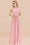 Gorgeous High-Neck Halter Backless Bridesmaid Dress Dusty Rose Chiffon Maid of Honor Dress-27dress