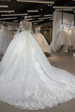 Gorgeous Jewel Longsleeves Lace Wedding Dresses A-line Tulle Ruffles Bridal Gowns With Appliques Online-27dress