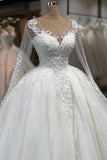 Gorgeous Jewel Longsleeves Lace Wedding Dresses A-line Tulle Ruffles Bridal Gowns With Appliques Online-27dress